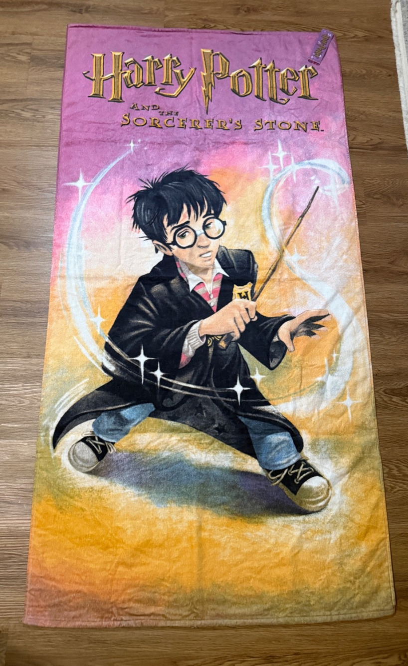 Vintage 2001 Harry Potter Sorcerer's Stone Beach Towel NOS Tags Style 4111